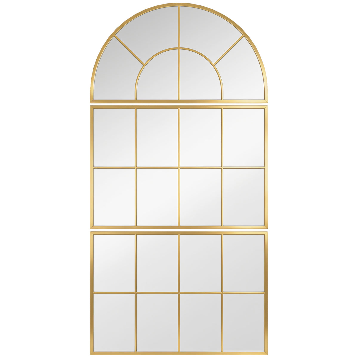 Miroir mural arqué miroir mural en forme de fenêtre ensemble de 3 pièces cadre en métal 76 x 150 cm doré-0