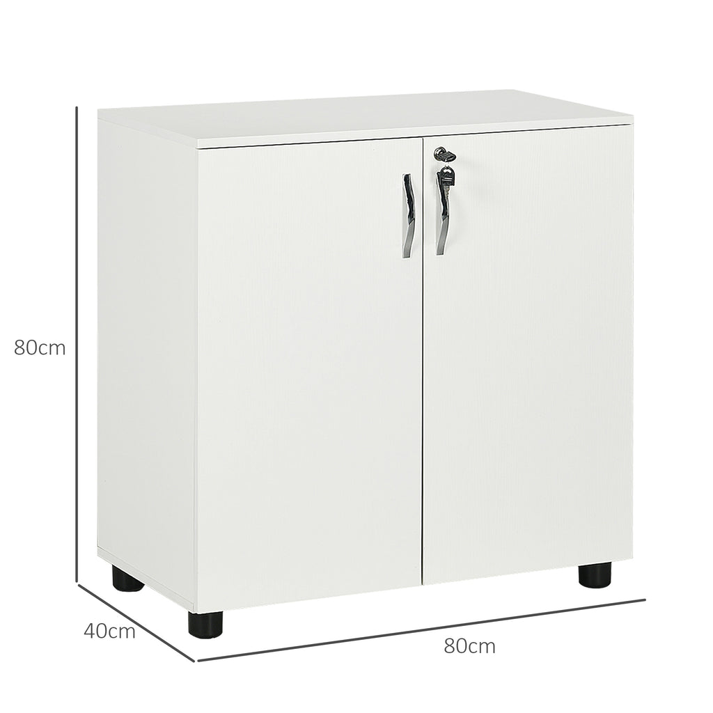 Armoire de bureau à 2 niveaux, meuble de rangement bureau avec 2 portes, serrures et clés, 80x40x80cm, blanc-2