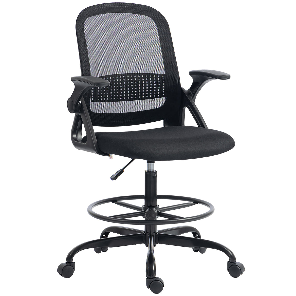 Chaise de bureau en maille, chaise d'ordinateur avec accoudoirs rabattables, hauteur réglable, repose-pieds, noir-0