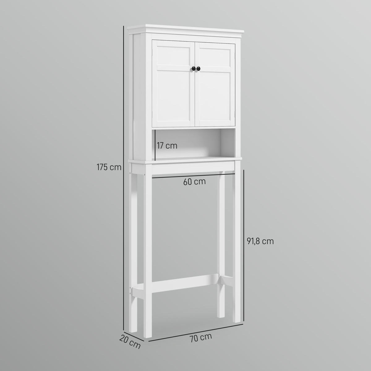 Meuble WC dessus de toilette meuble machine à laver meuble salle de bain placard 2 portes étagères réglables blanc-2