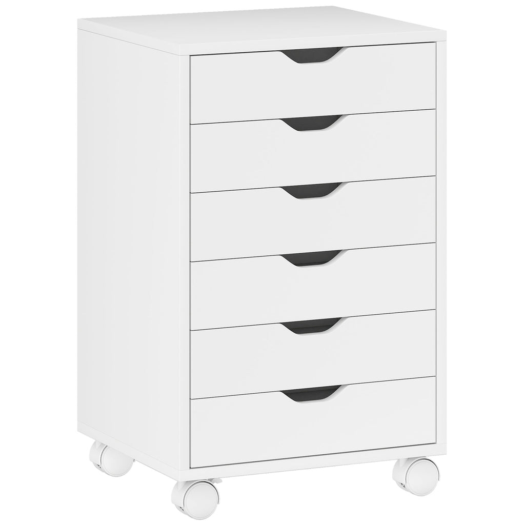 Caisson de Bureau Mobile 6 Tiroirs Silencieux, Support d'Imprimante, Poignées Encastrées, 40 x 35 x 63 cm, blanc-0