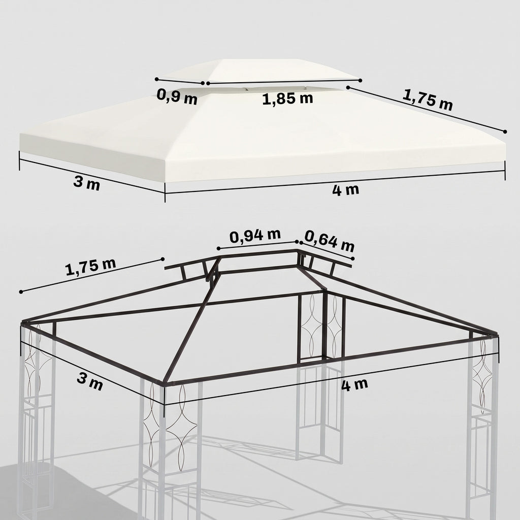 Toit de Rechange pour Tonnelle Crème 3 x 4 m-2