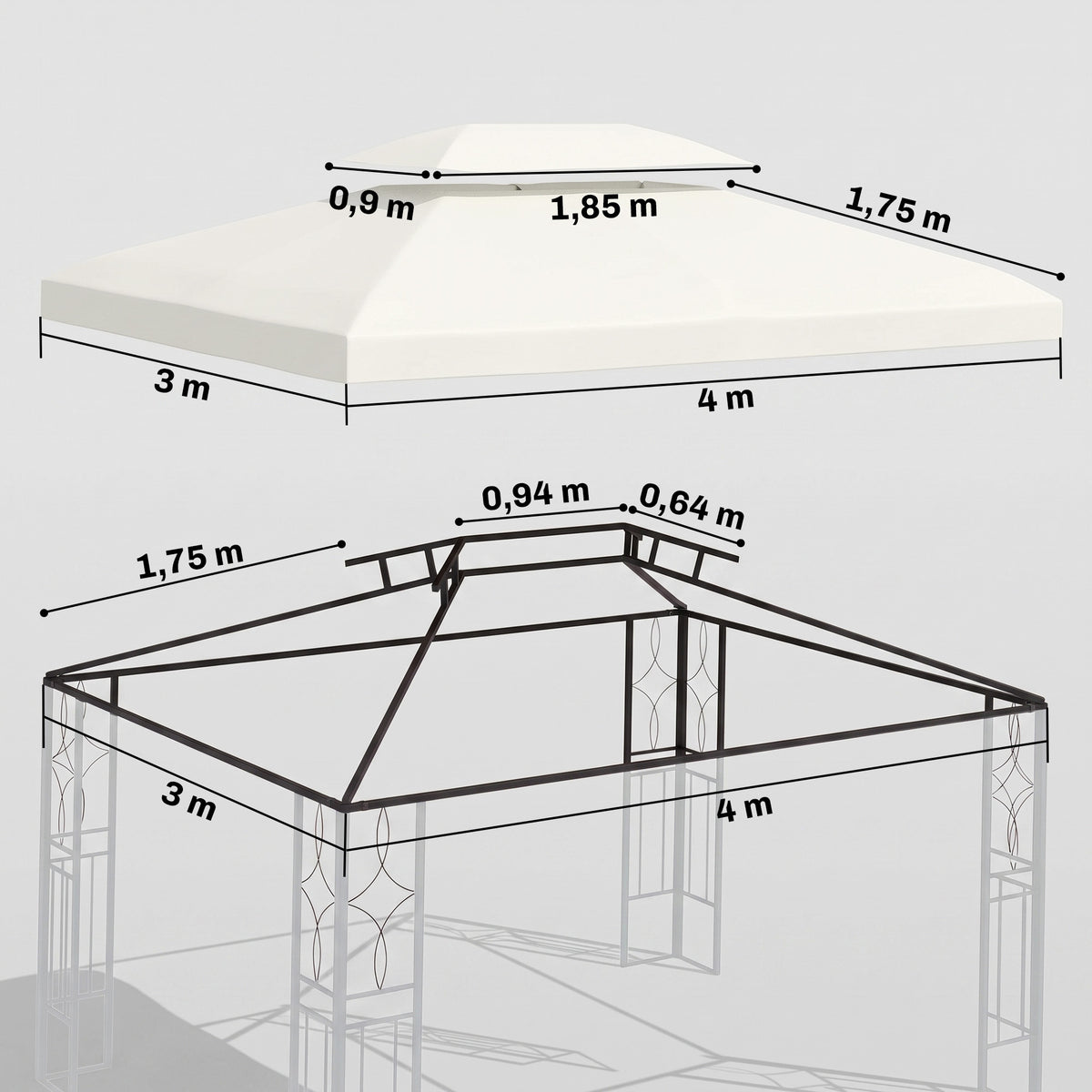 Toit de Rechange pour Tonnelle Crème 3 x 4 m-2