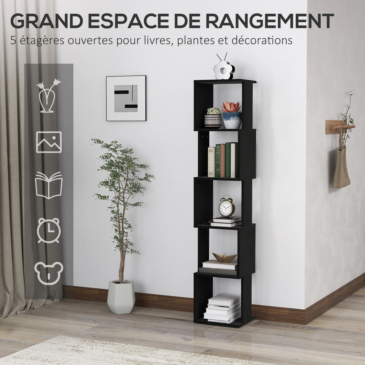 Bibliothèque étagère Design Moderne à 5 Niveaux – Rangement Pratique pour Maison ou Bureau, noir-4