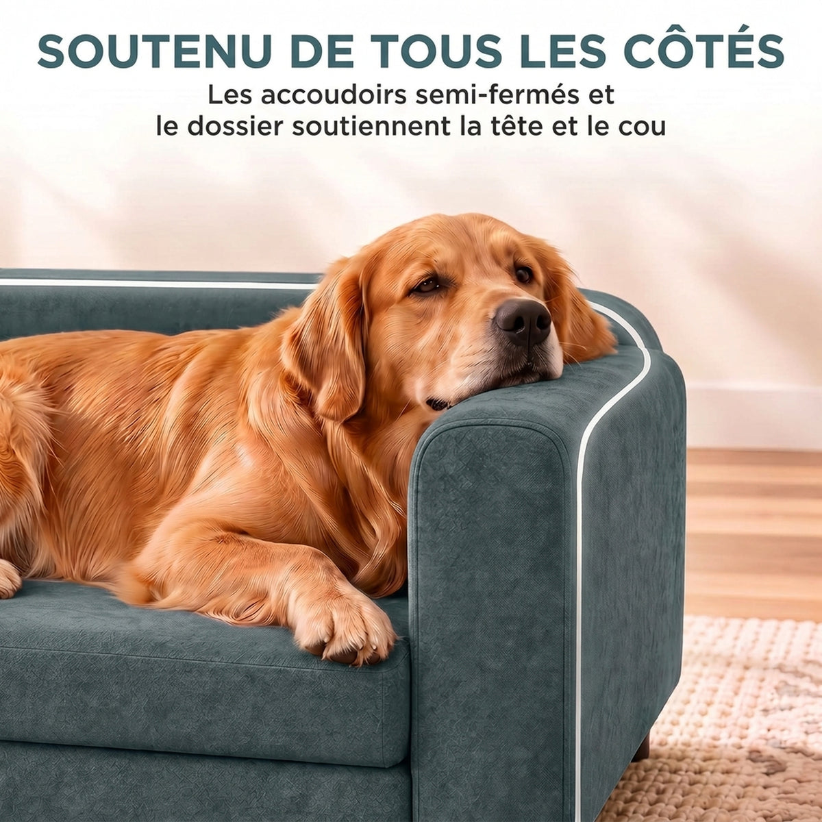 Canapé pour Chien Lit pour Chien Coussin Déhoussable Lavable Dossier Haut Accoudoirs Velours 101x66x34,5cm Gris-4