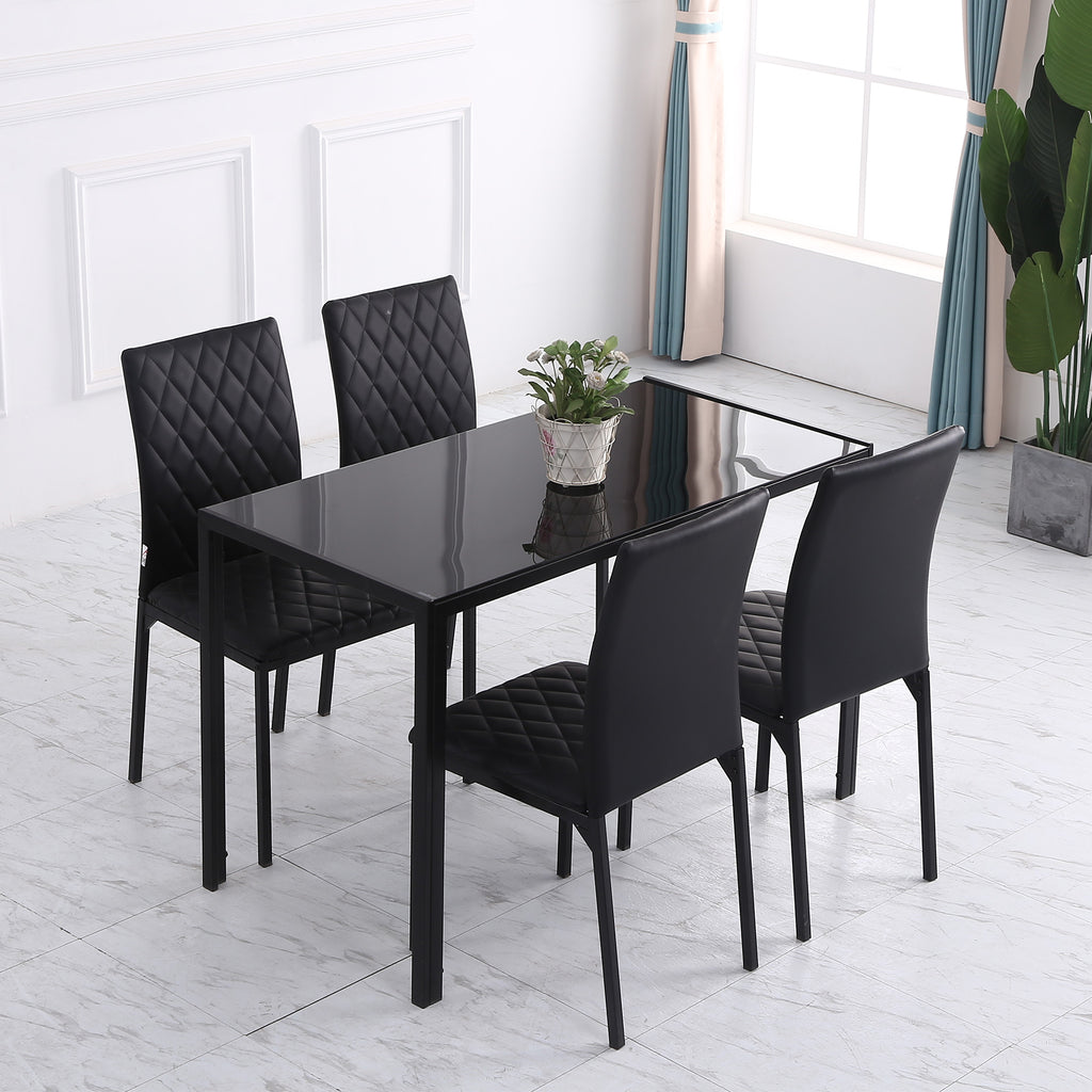 Lot de 4 chaises de salle à manger, chaises de cuisine, capitonnage rhombique et pieds en métal, 41x50x91cm, noir-8