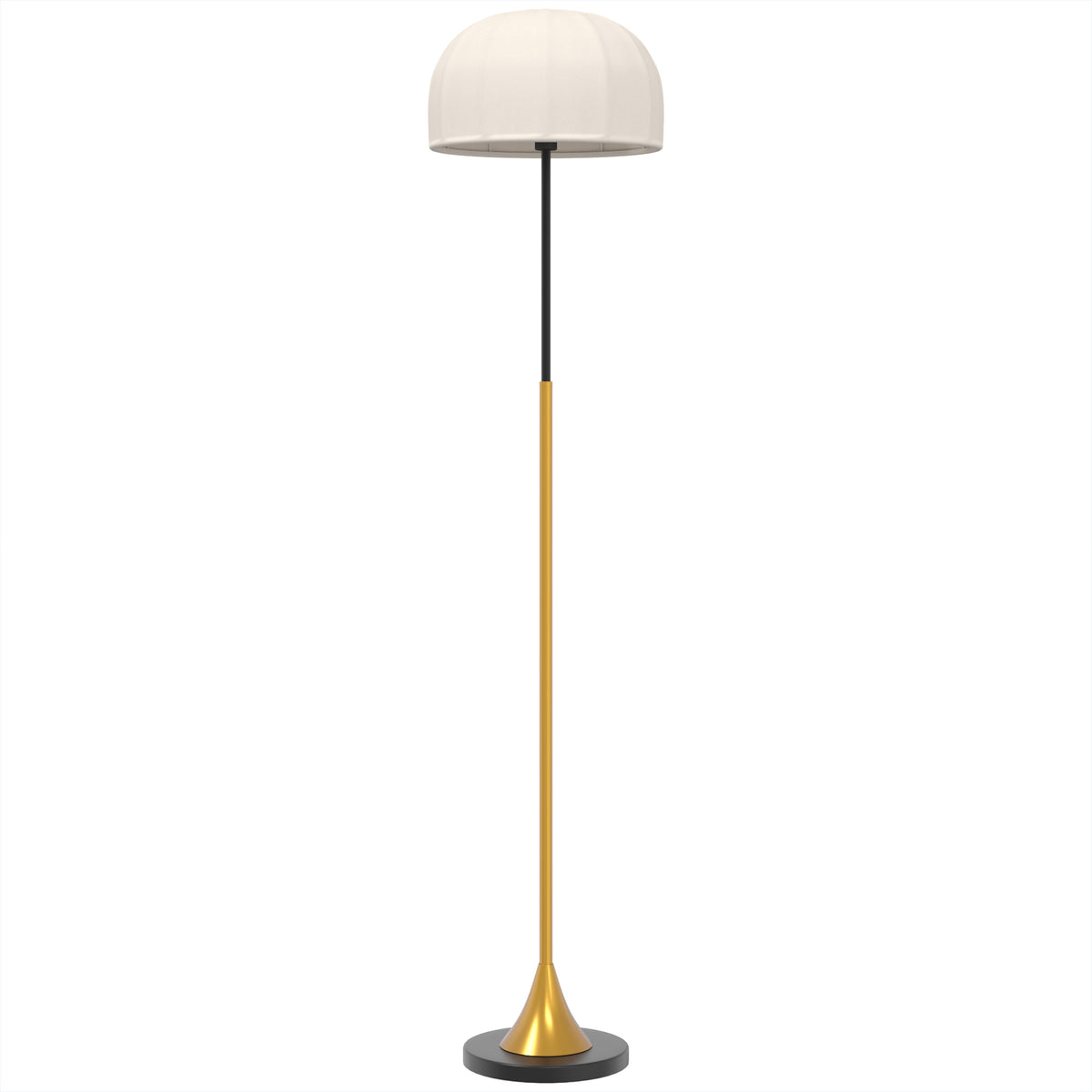 Lampadaire sur Pied Salon 40W avec Abat-Jour en Forme de Dôme, Interrupteur à Pédale, 158 cm, Doré et Blanc-0