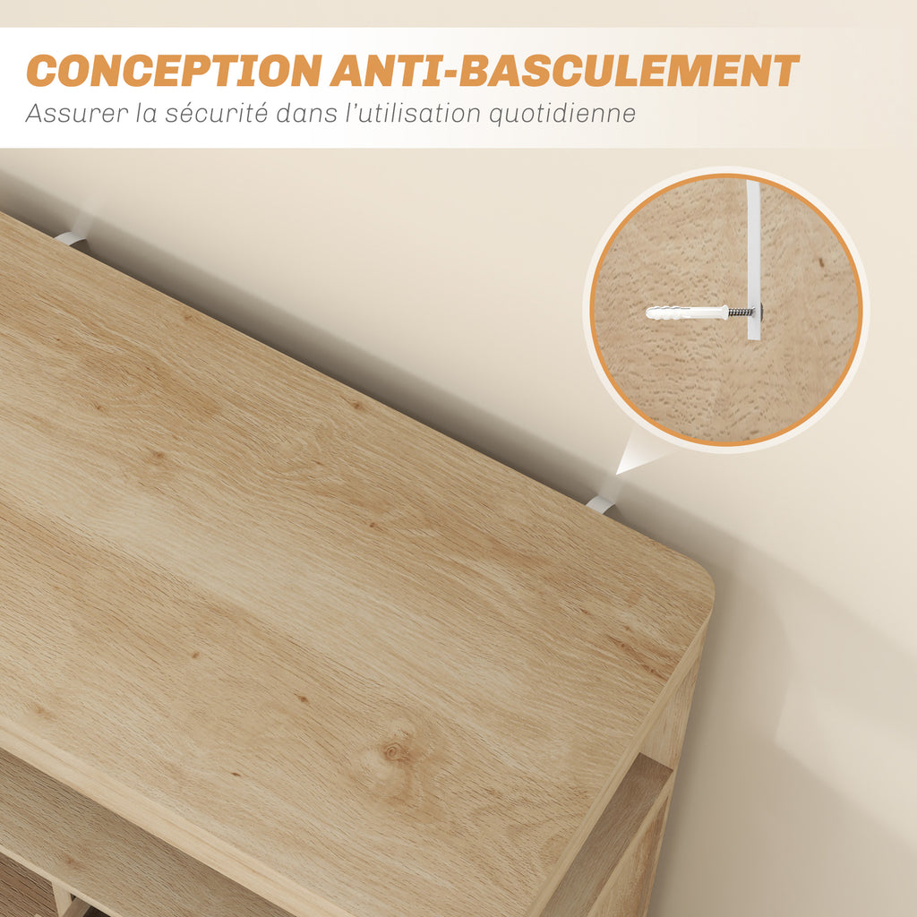 Buffet salon meuble de rangement avec placard à portes, étagère réglable et étagère ouvert, 60x30x81cm, bois naturel-6