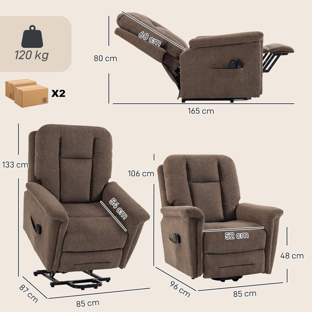 Fauteuil Releveur Électrique Massage et Chaleur Fauteuil Relax Électrique Velours Port USB Dossier Inclinable Marron-2