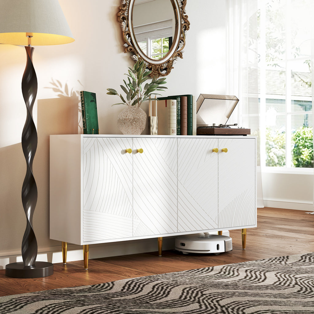Buffet salon meuble de rangement avec étagères réglables, placards à portes, 140 x 35 x 77,5 cm, blanc-1