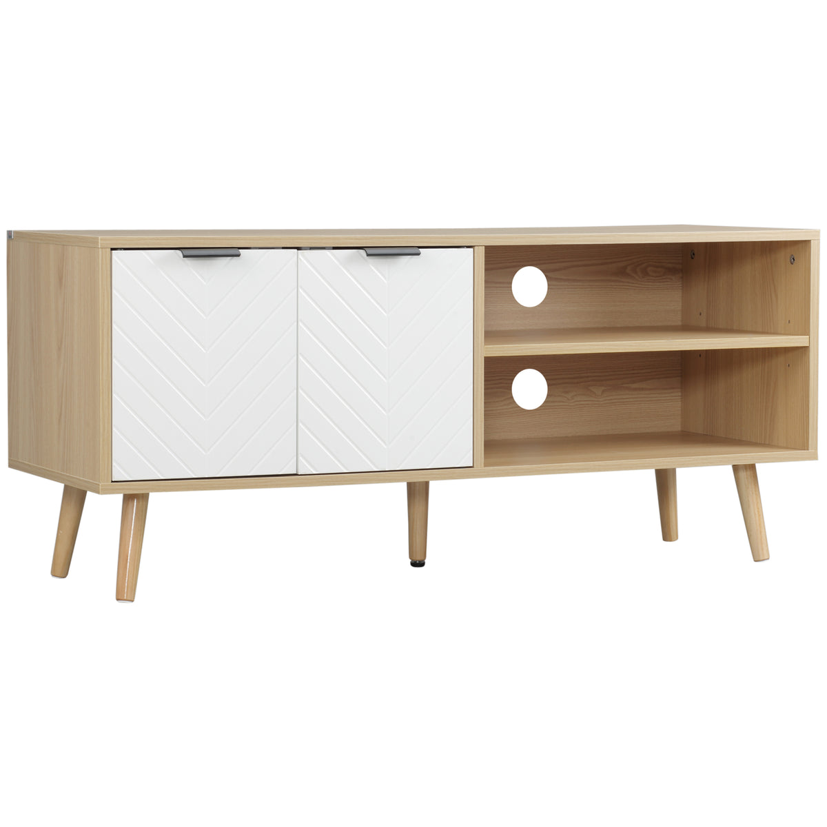 Meuble TV pour télévision jusqu'à 46 pouces design scandinave 2 portes 2 niches avec passe-câbles 110 x 39 x 48,8 cm-0