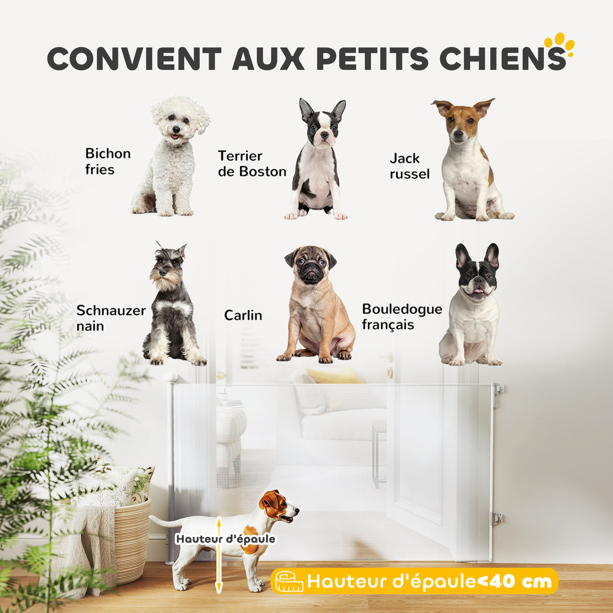 Barrière rétractable pour chien de 0 à 144 cm barrière d'escalier et de portes pour chien chat avec verrouillage blanc-8