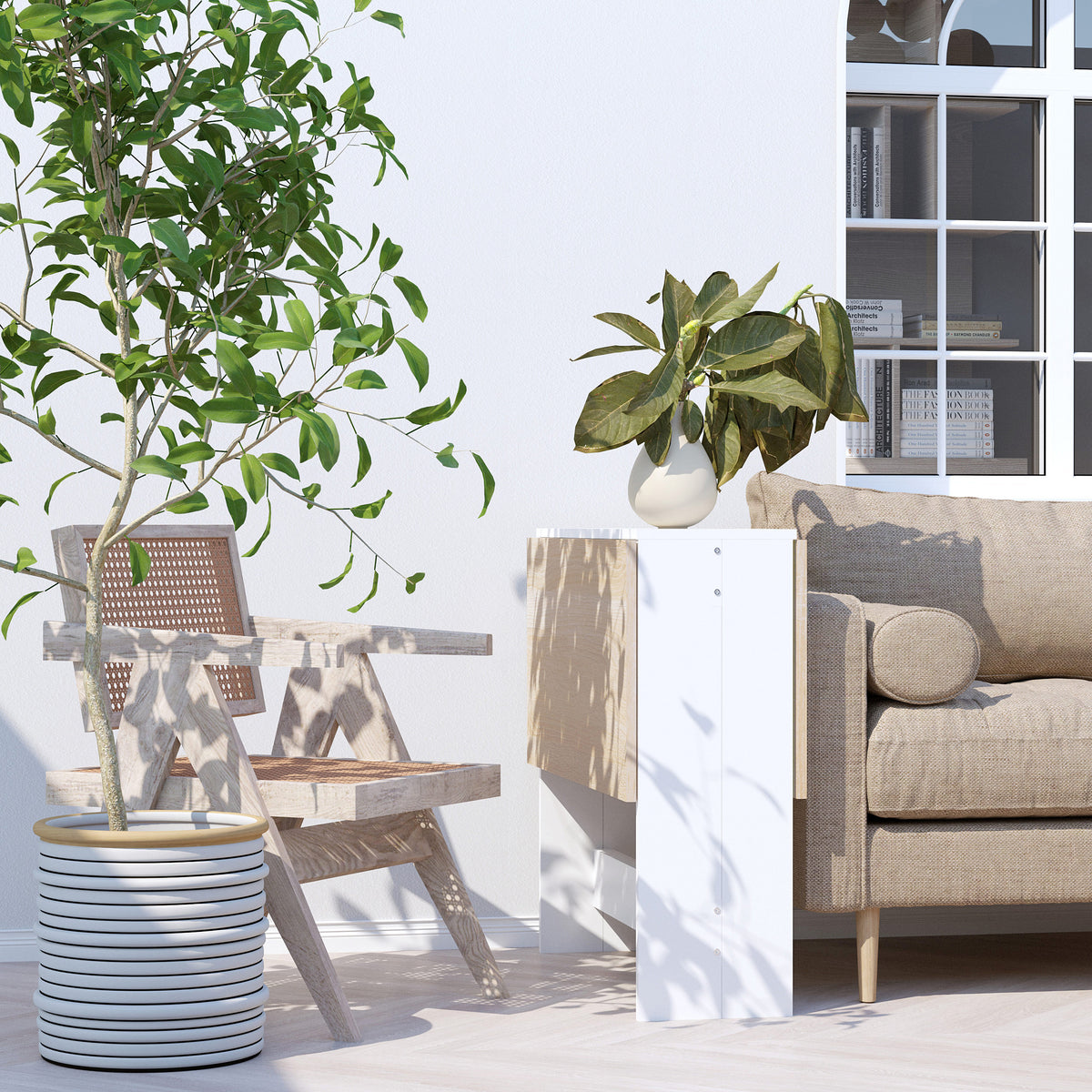Table de cuisine pliable 103L x 76l x 74H cm en bois bicolore chêne blanc-6