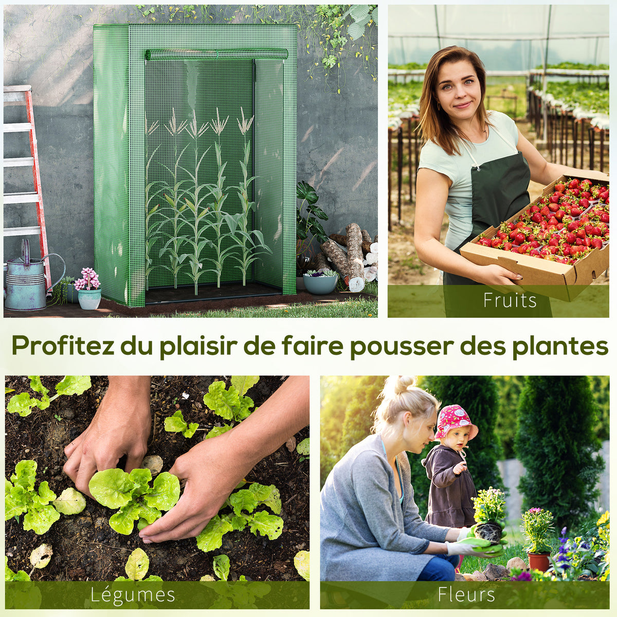 Serre de jardin, serre de balcon, bâche renforcée PE, châssis en acier, porte zippée enroulable, pour légumes plantes fleurs en toutes saisons intérieur et extérieur, 100 x 50 x 150 cm vert-5