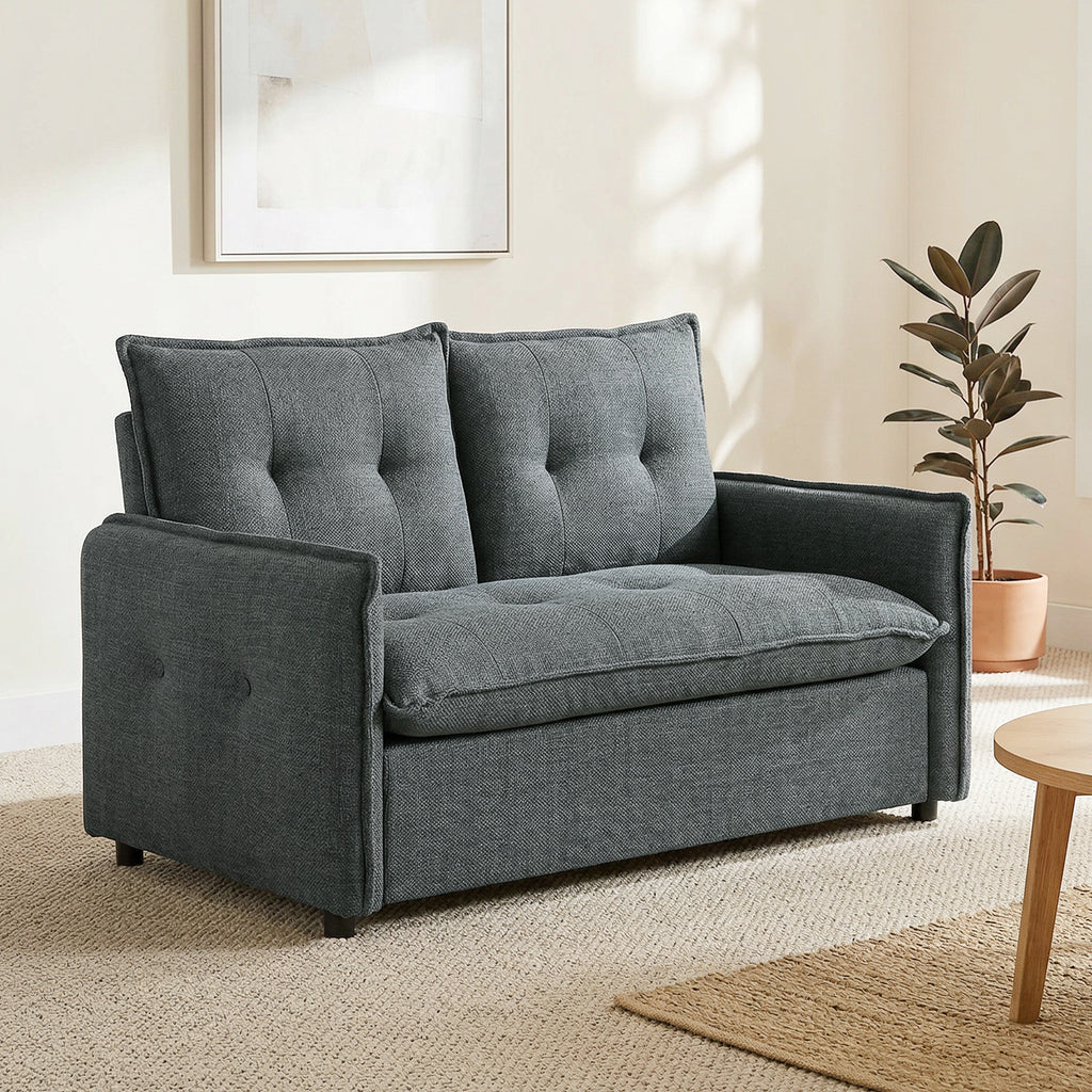 Canapé 2 places, canapé de salon moderne 131 cm avec assise rembourrée, coussins à ressorts, tissu en lin, gris foncé-1