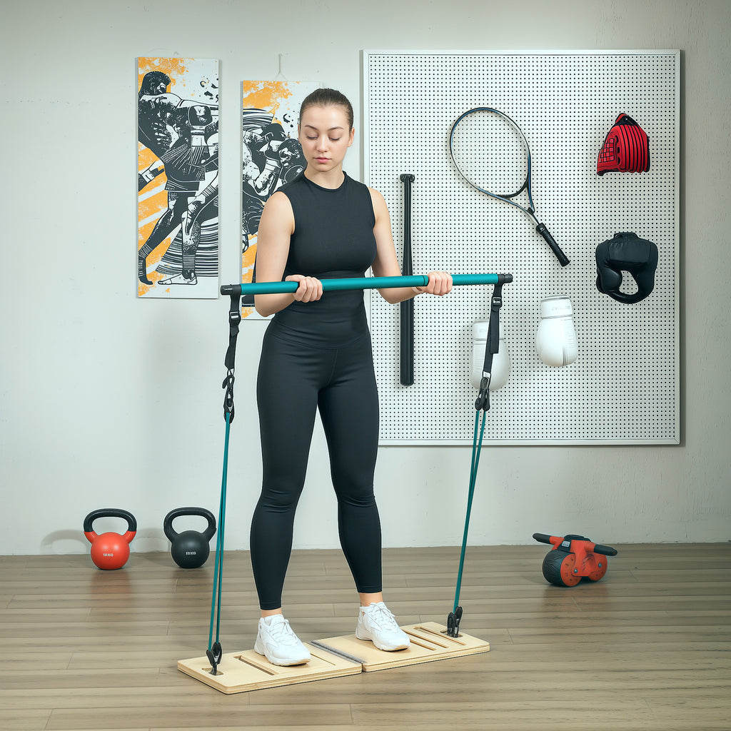 Ensemble de barre de pilates et de bandes de résistance avec planche inclinée réglable, équipement d'entraînement bleu-9