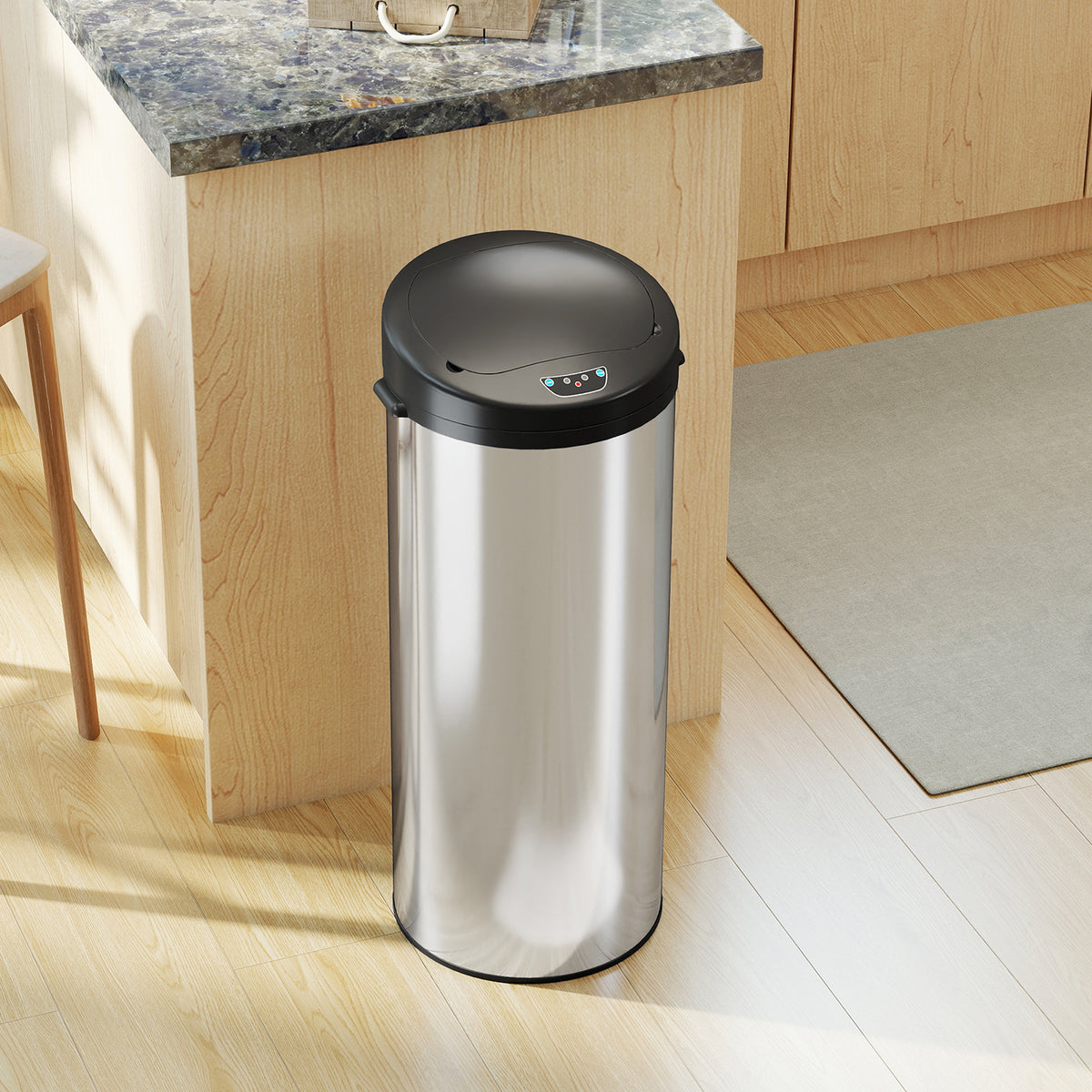 Poubelle de cuisine automatique 55 L en acier inoxydable, couvercle à fermeture en douceur, 32 x 30 x 78,5 cm, argent-8