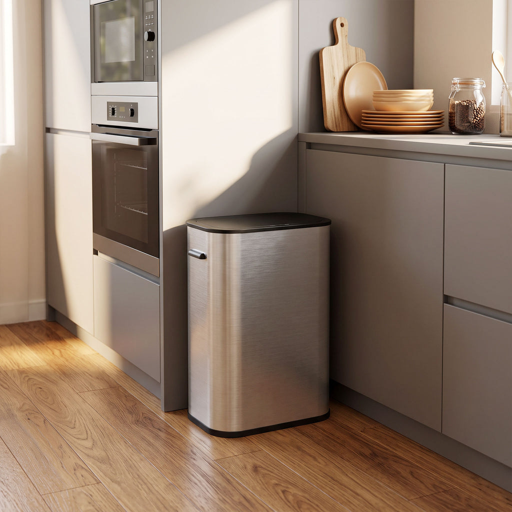 Poubelle de Cuisine Automatique 55L en Acier Inoxydable, Couvercle à Fermeture en Douceur, Fonctionne sur Piles, Argent-9
