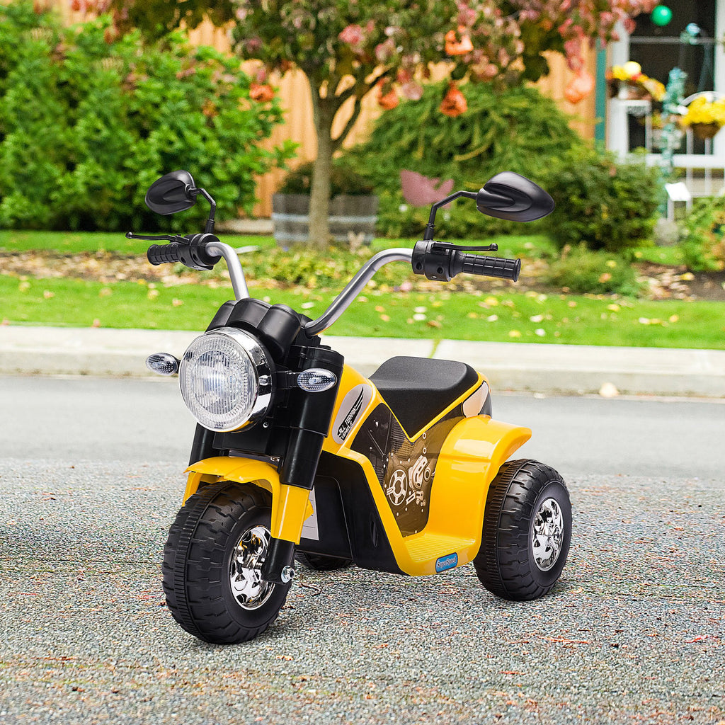 Moto électrique Enfant Chopper Tout-Terrain 6 V 20 W Marche AV AR 3 Roues Effets Lumineux et sonores Jaune Noir-9
