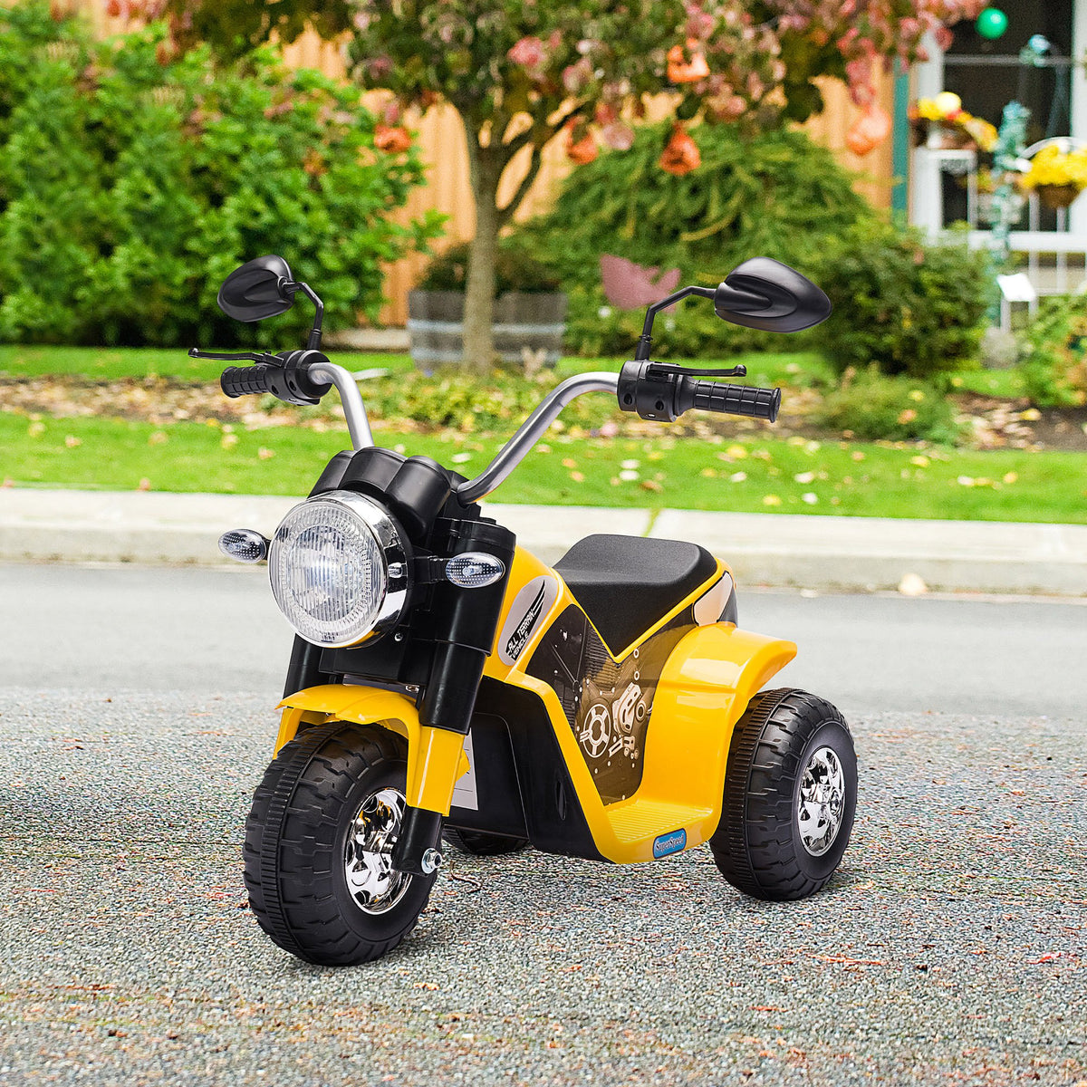 Moto électrique Enfant Chopper Tout-Terrain 6 V 20 W Marche AV AR 3 Roues Effets Lumineux et sonores Jaune Noir-9