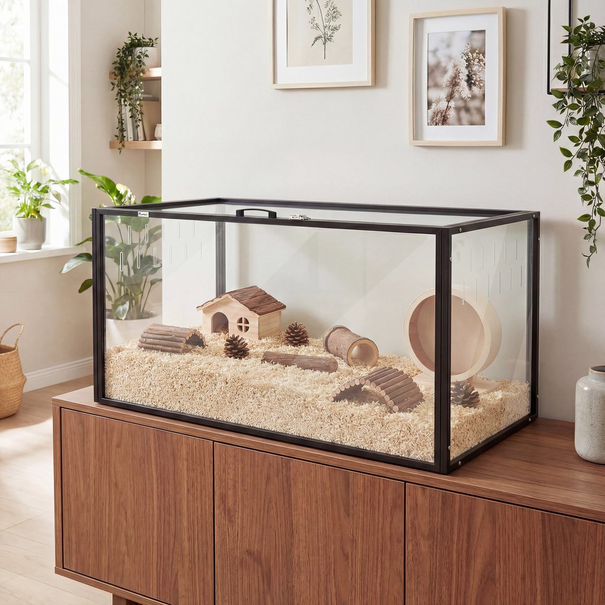 Cage pour Hamster Habitat Rongeurs Transparent de Vue Panoramique 360° Anti-Mordillage 105x51x51cm Noir-1
