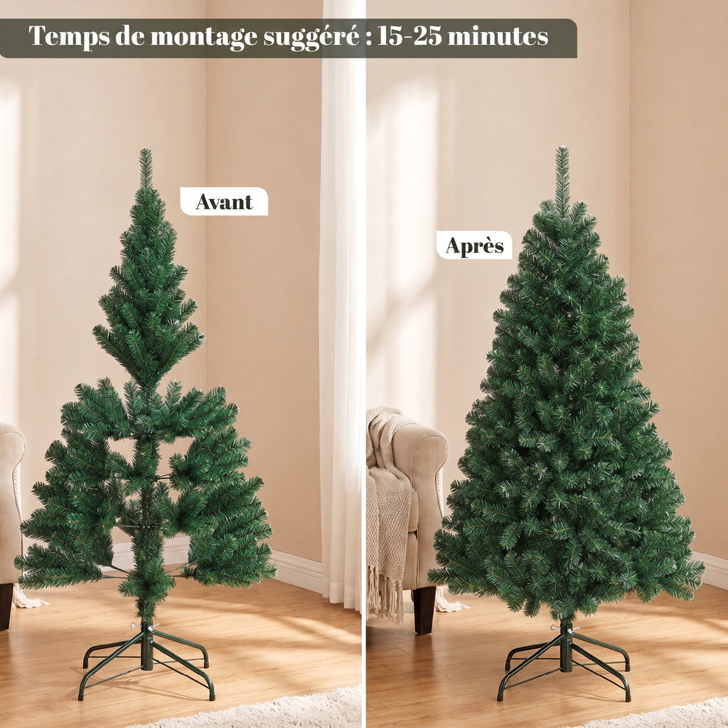Sapin de Noël Artificiel 150 cm, Arbre de Noël avec 420 Pointes de Branches Articulées, Support Pliable en Acier, Vert-6