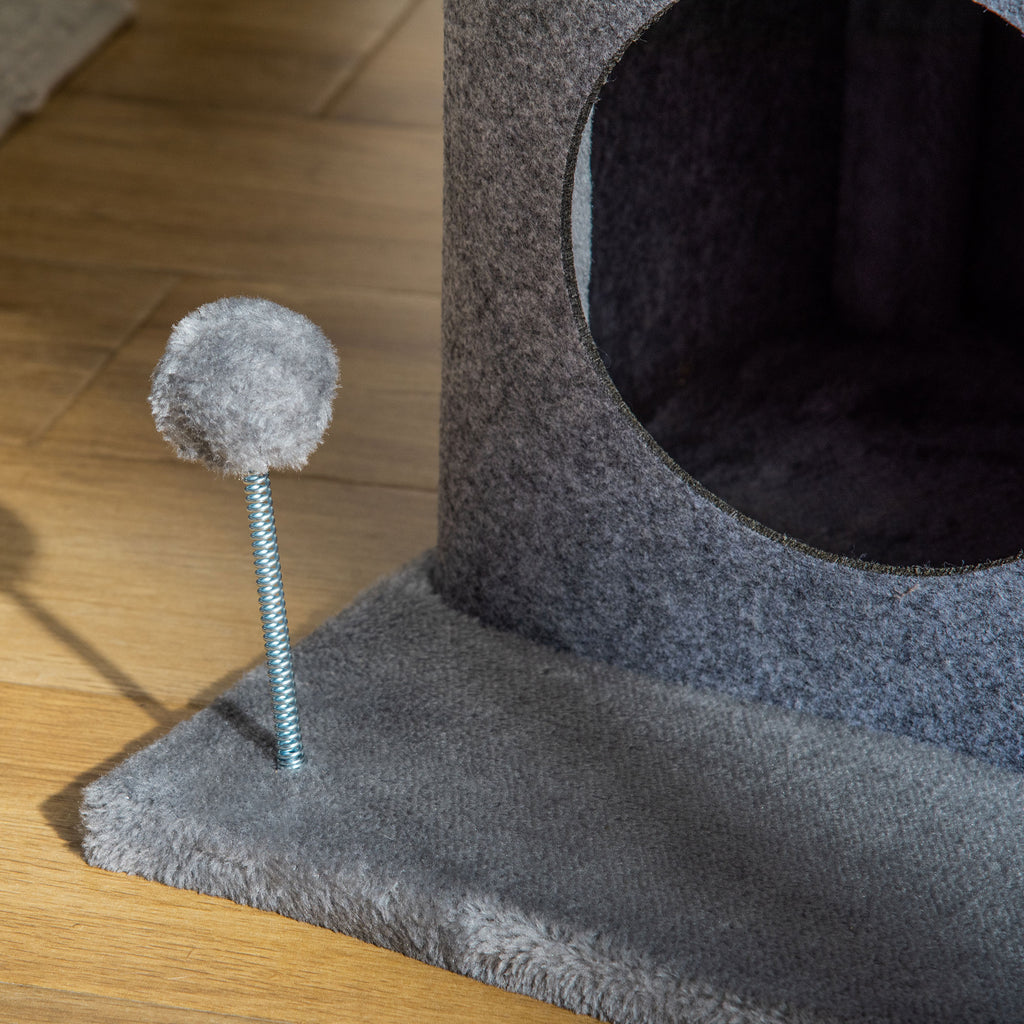 Arbre à chats design cosy chic multi-équipements centre d'activités niches plateformes lit jeu boule feutres amovibles lavables panneaux de particules peluche courte 48 x 48 x 100 cm gris-7