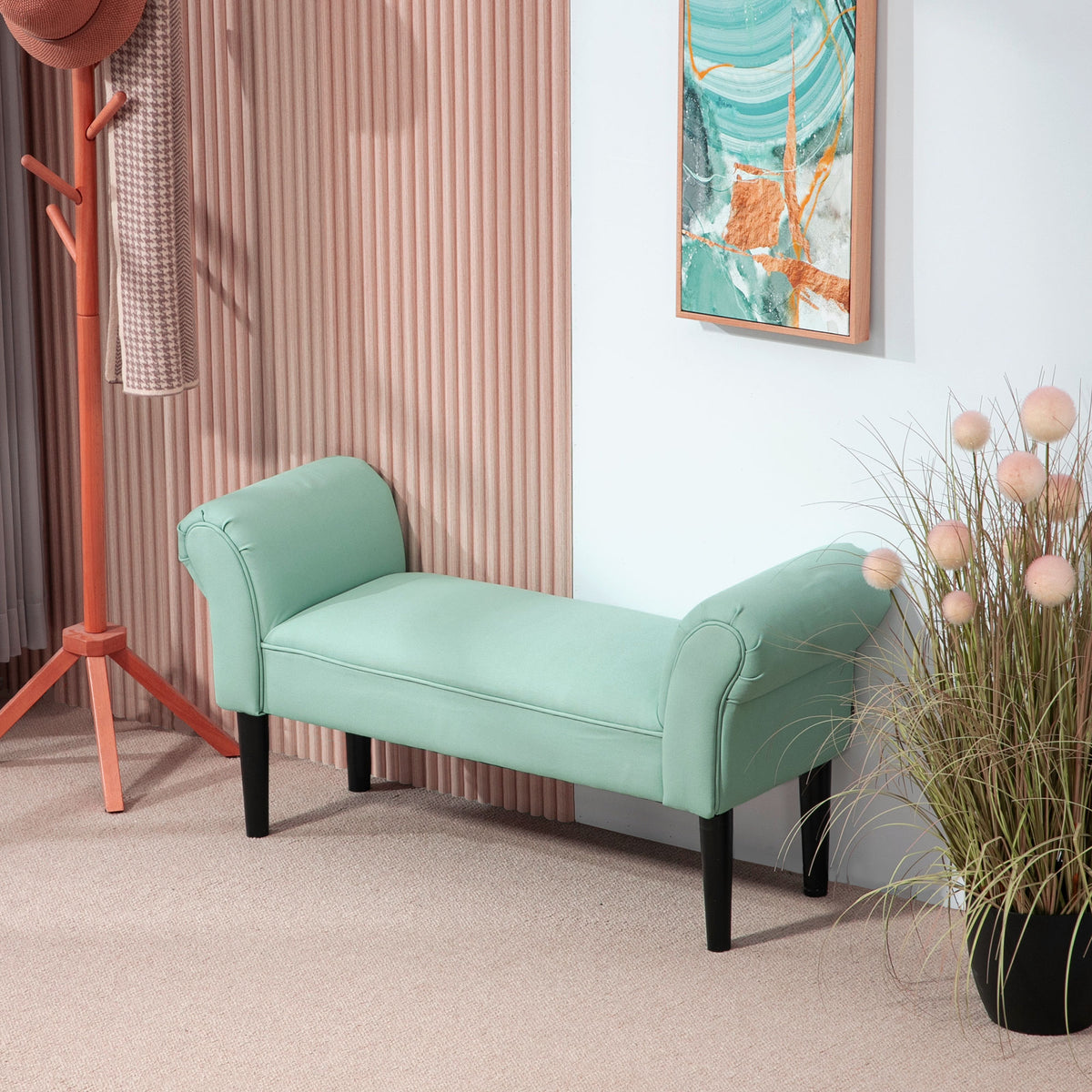 Banc Entrée Bout de Lit Rembourré pour Chambre à Coucher, Tissu à Voile, vert, 102 x 36 x 51 cm-1