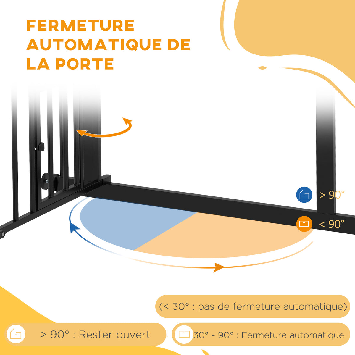 Barrière de sécurité animaux chien porte fermeture automatique sans perçage de 74 à 80 cm acier noir-5