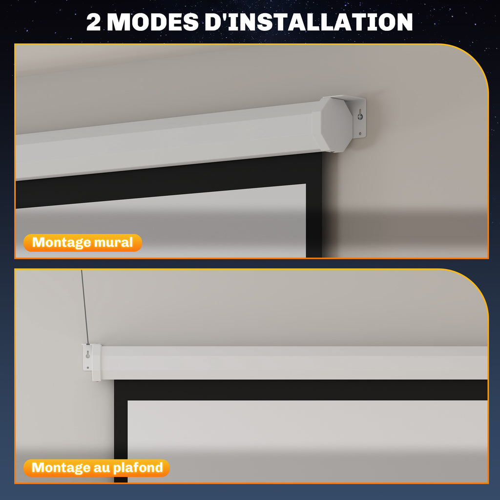 Écran de projection de 84 pouces, écran vidéoprojecteur, 4:3 4K HD, fixation mur ou plafond, 181l x 8P x 138H cm, blanc-6