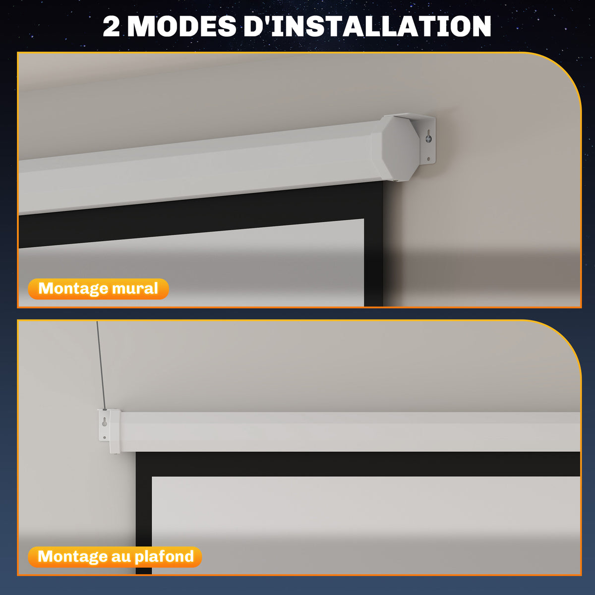 Écran de projection de 84 pouces, écran vidéoprojecteur, 4:3 4K HD, fixation mur ou plafond, 181l x 8P x 138H cm, blanc-6