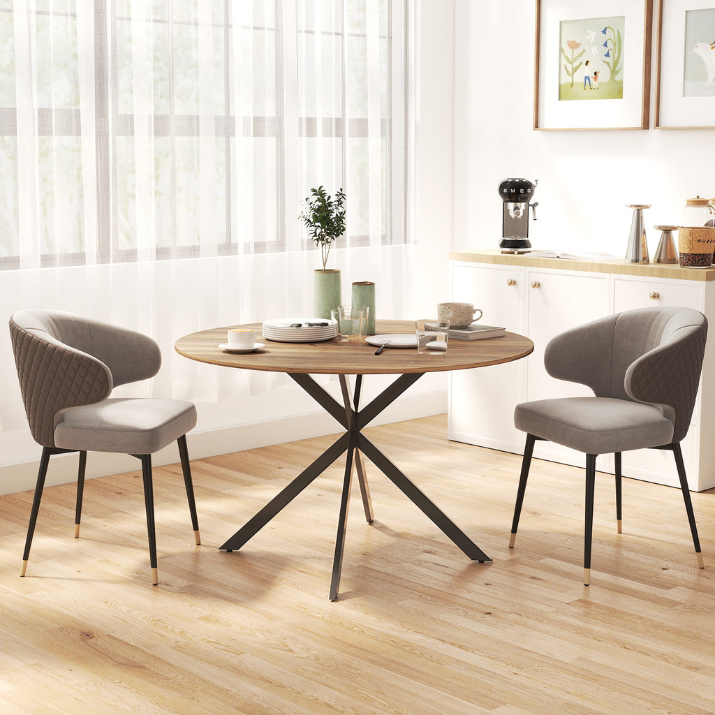 Table à manger ronde pour 4 personnes 120 cm style industriel avec plateau aspect bois, piètement croisé en acier, marron-9