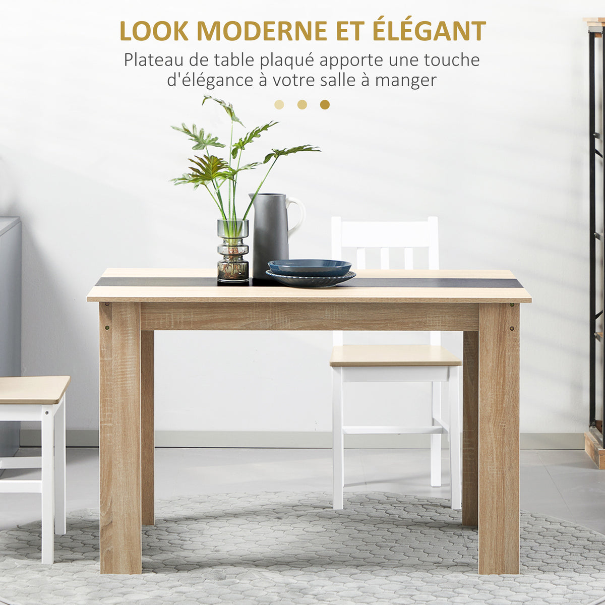 Table à manger table de cuisine design moderne avec grand plateau 2-4 personnes en bois dim. 120L x 69l x 75H cm-3