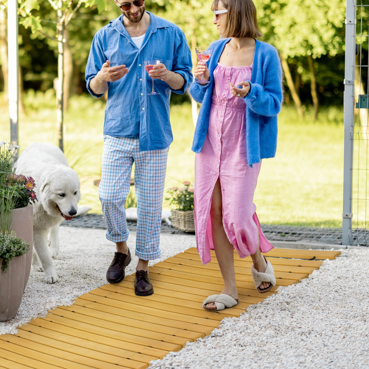 Allée chemin de jardin en lattes de bois enroulable - bois massif de pin 185 x 60 cm-1