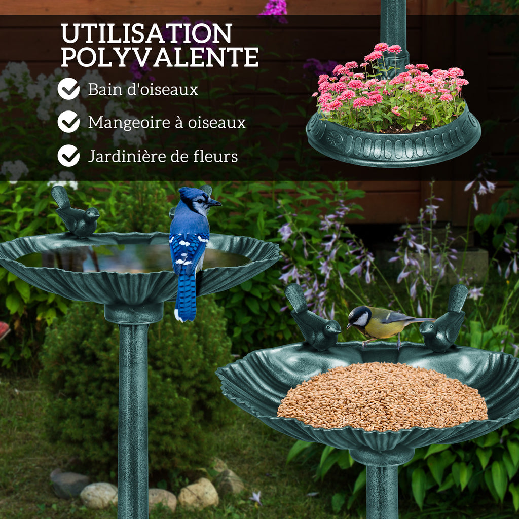 Bain d'oiseaux abreuvoir antique 81 cm avec base de jardinière, mangeoire et bassin à oiseaux sur pied, bronze vert-3