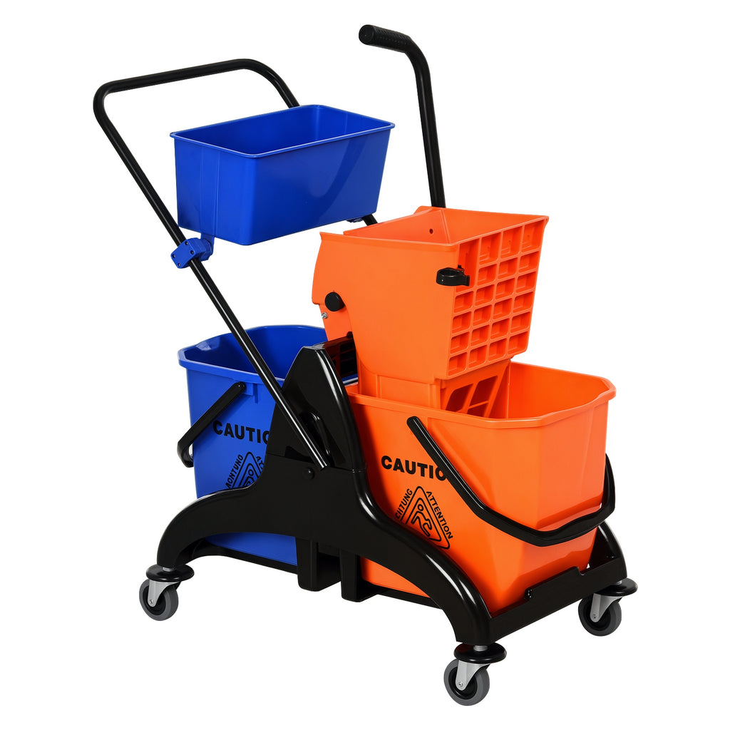 Chariot de ménage chariot de lavage professionnel essoreuse latérale seau 26 L + panier de rangements 78 x 45 x 95 cm métal et plastique orange-0