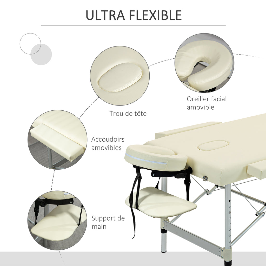 Table de massage pliable portable + housse de transport charge max. 225 Kg hauteur réglable 210 x 90 cm crème-4