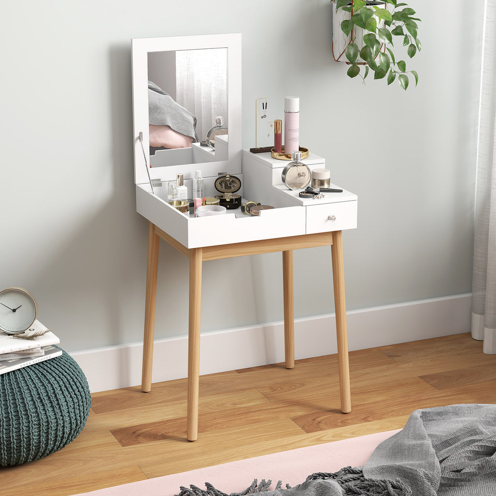 Coiffeuse avec miroir table de maquillage style moderne - 2 tiroirs, miroir rabattable pour chambre à coucher, salon, 60 x 50 x 85,5 cm blanc-9
