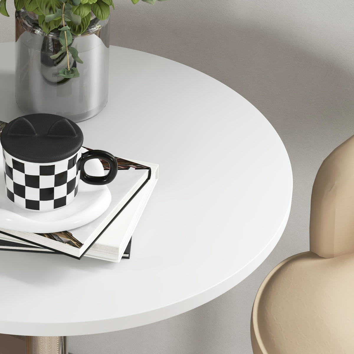 Table de bar ronde table haute cuisine réglable en hauteur 69-91 cm plateau pivotante à 360° blanc et argenté-7