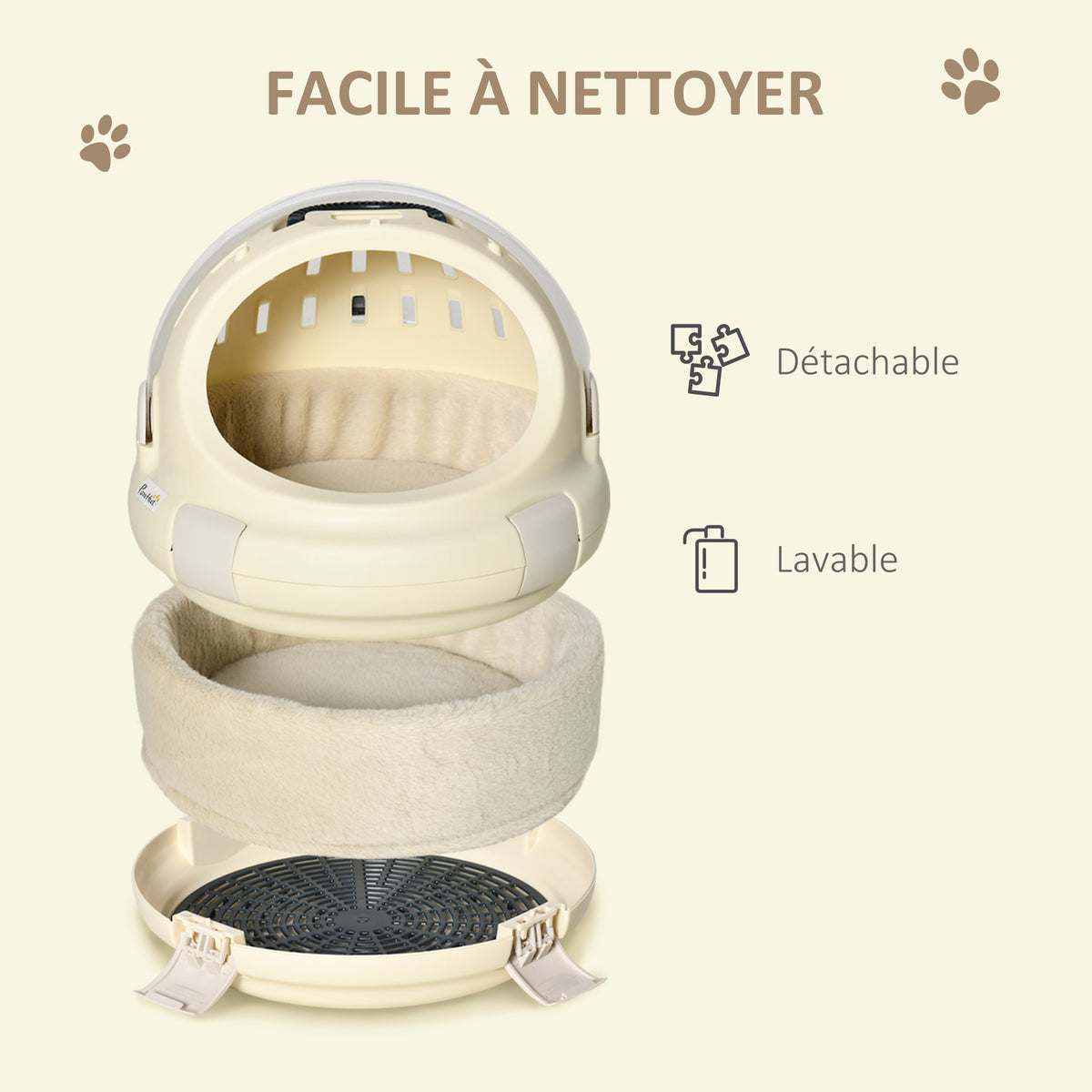 Caisse de transport niche pour chat maison pour chat portable panier lavable coussin amovible beige-6