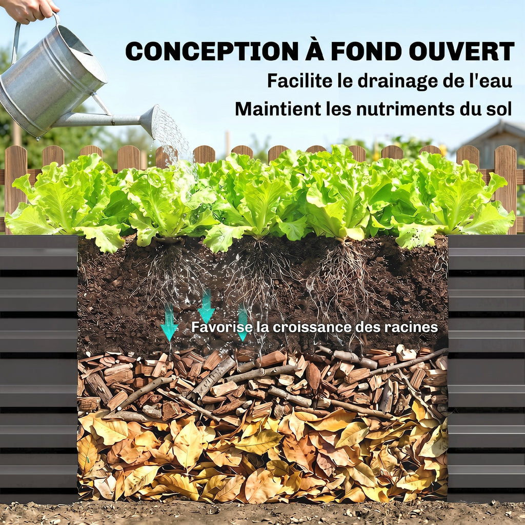 Carré potager de jardin rectangulaire tubes de renforcement acier galvanisé 180 x 90 x 59 cm-5