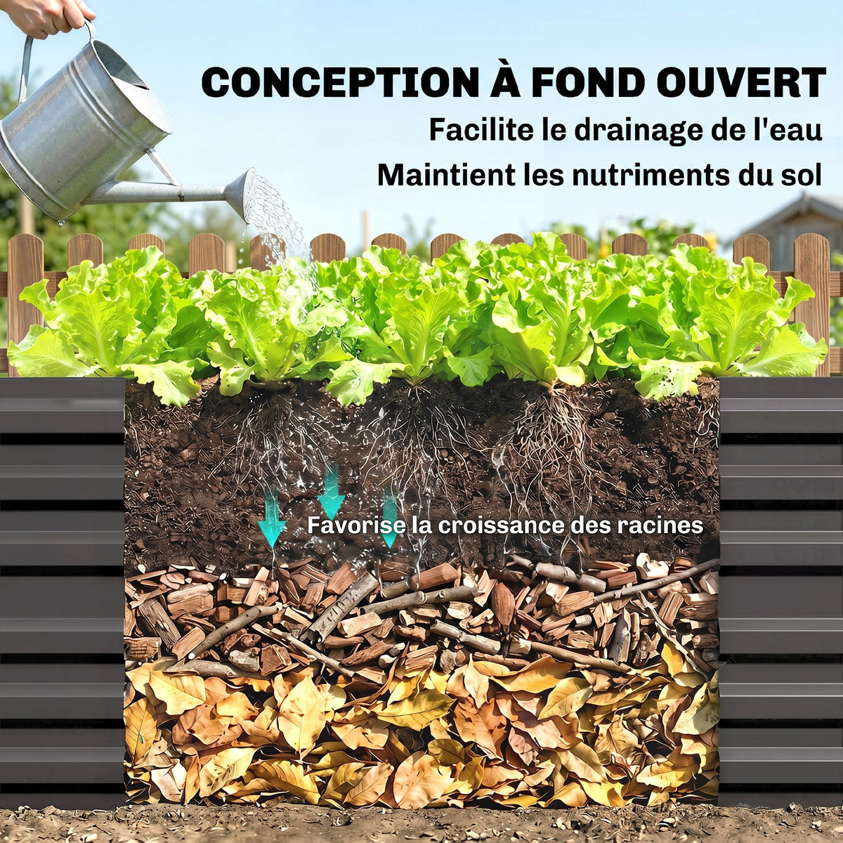 Carré potager de jardin rectangulaire tubes de renforcement acier galvanisé 180 x 90 x 59 cm-5