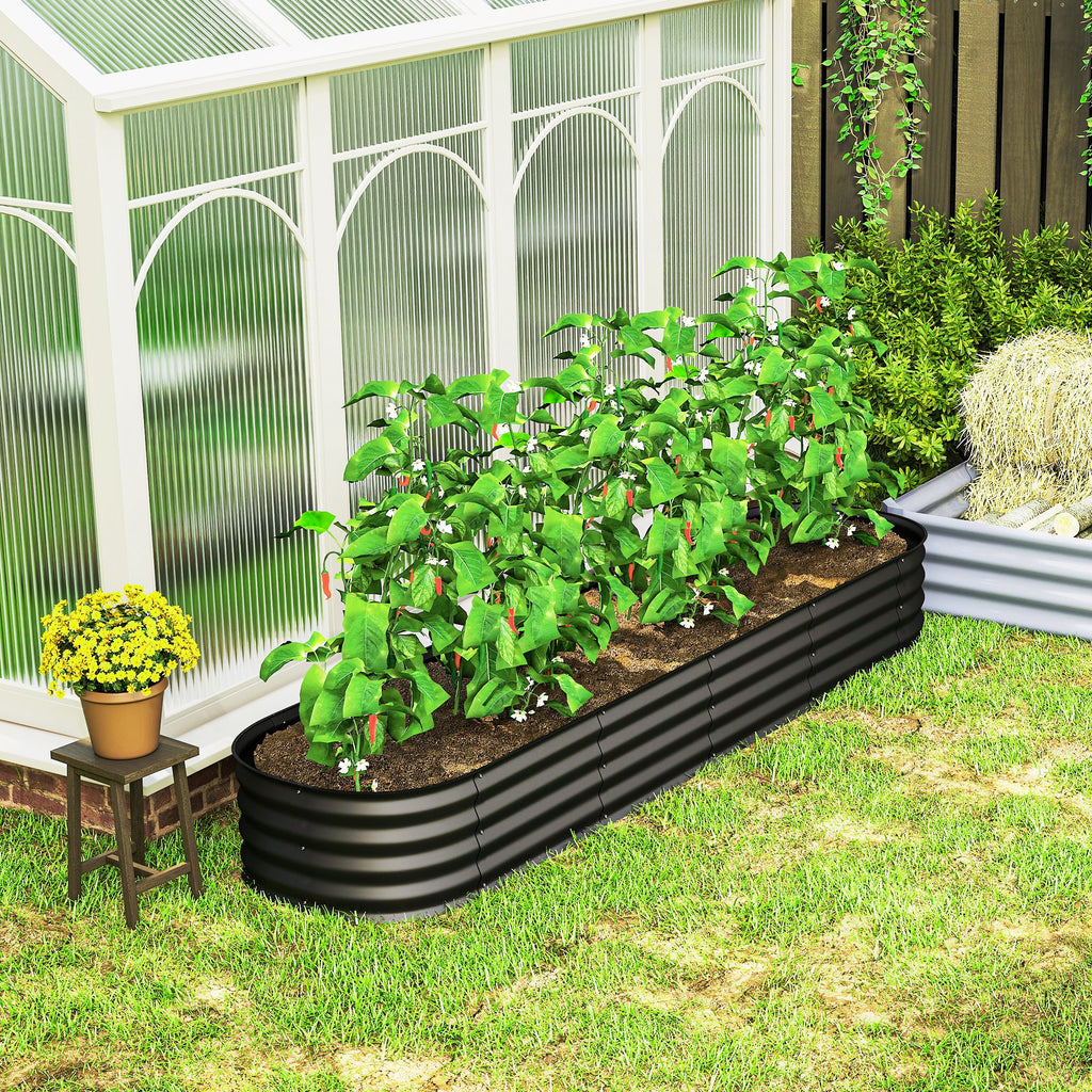 Jardinière surélevée carré potager de jardin en acier modulable pour légumes, plantes, fleurs, dim. 240 x 62 x 30cm-8
