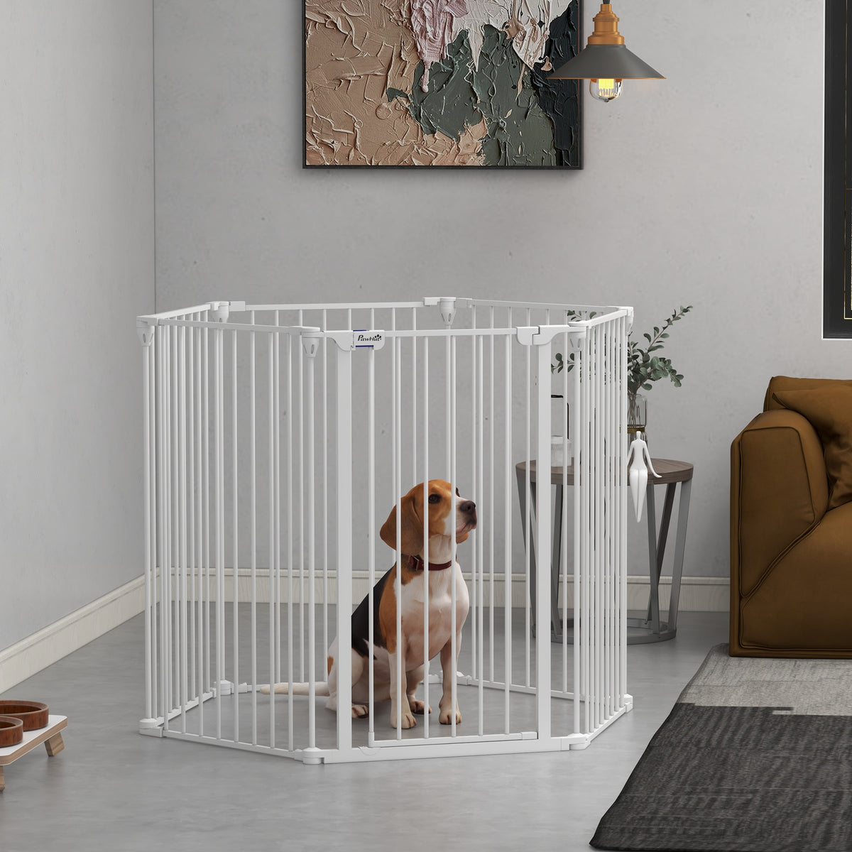 Barrière de sécurité parc enclos chien pliable modulable 6 panneaux avec porte hauteur 100 cm blanc-9