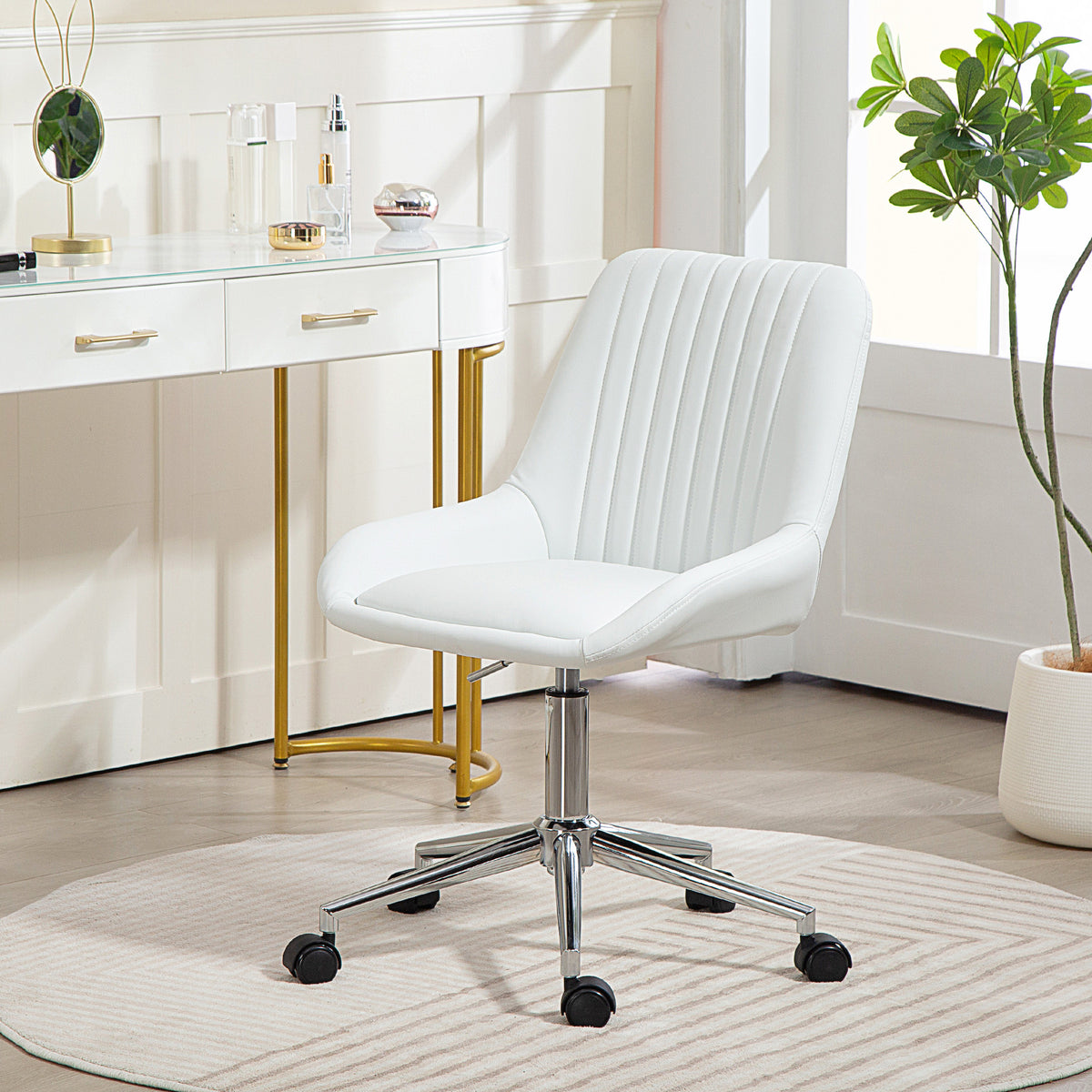 Fauteuil de bureau sans accoudoirs, chaise de bureau avec hauteur réglable, 52x58x80-90cm, blanc-9