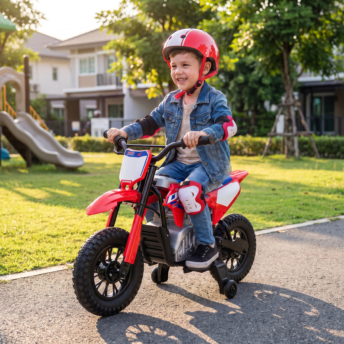 Moto Électrique Enfants sous Licence HONDA 12 V, Vitesse 3-6 Km/h, Voiture Électrique Enfants 3-8 ans, Rouge et Bleu-9