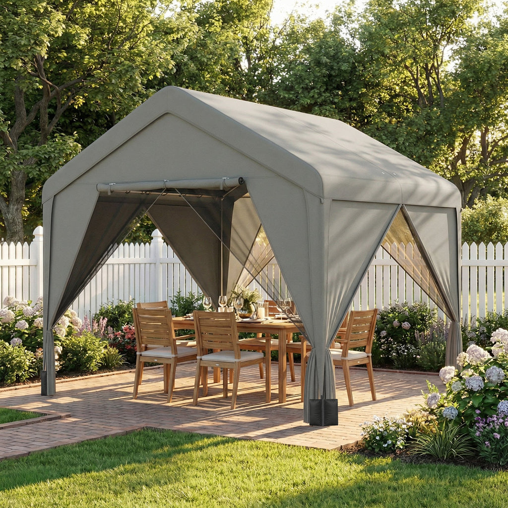 Tonnelle de jardin pavillon de jardin hydrofuge structure robuste en acier galvanisé avec toit double pente 3x3m gris-1