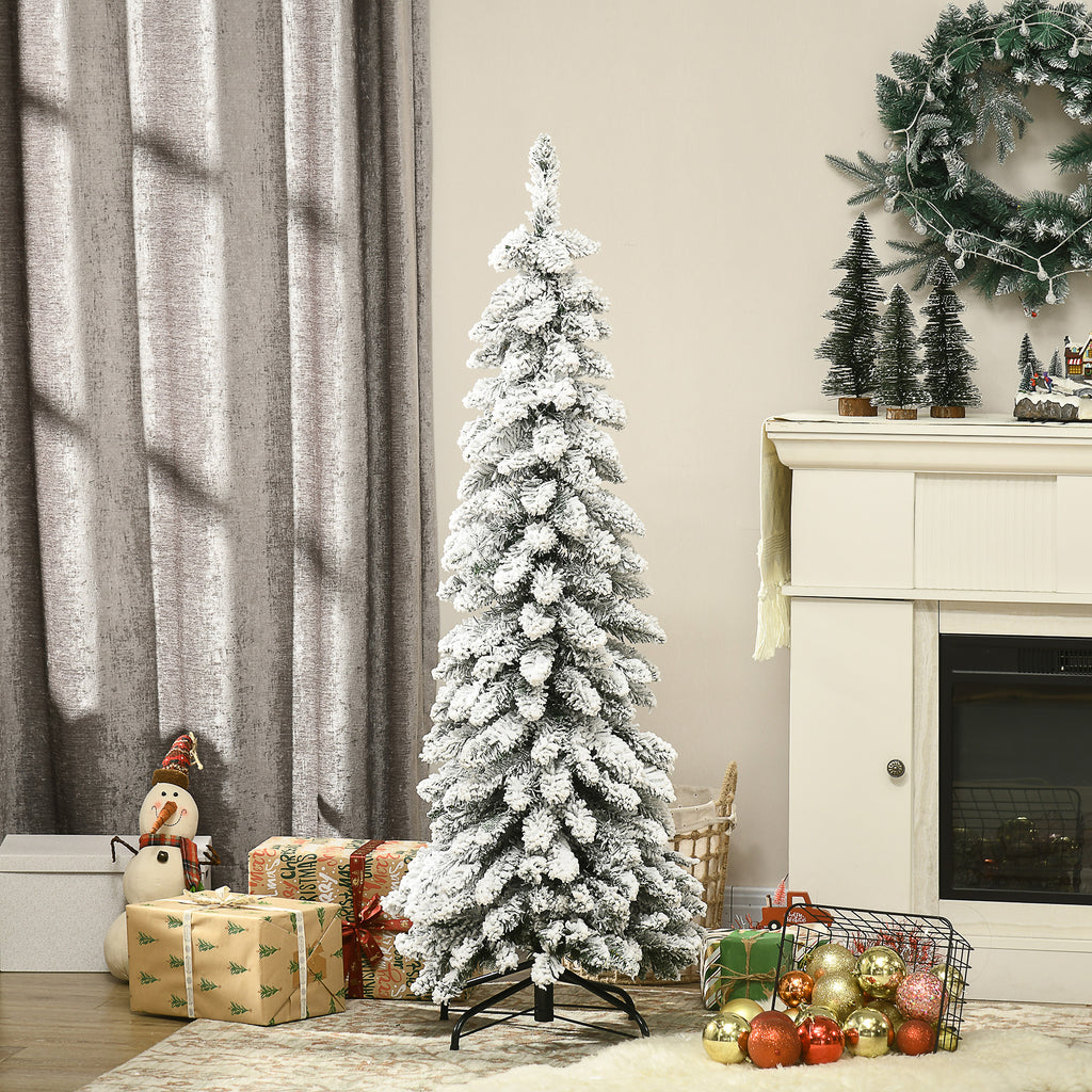 Arbre de Noël artificiel avec support en acier 253 branches enneigées socle pliable hauteur 135 cm vert-1
