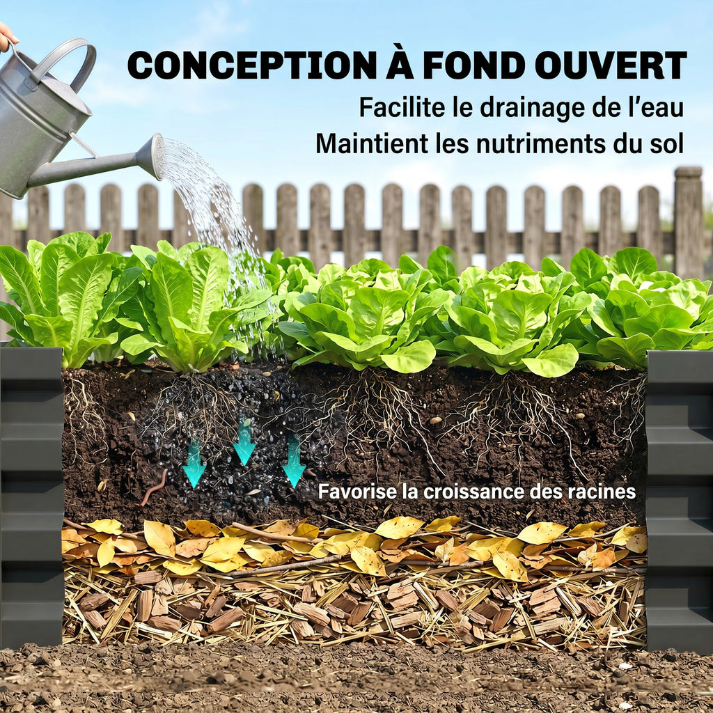 Carré potager de jardin rectangulaire tôle d'acier ondulée 120 x 60 x 30,5 cm gris-5