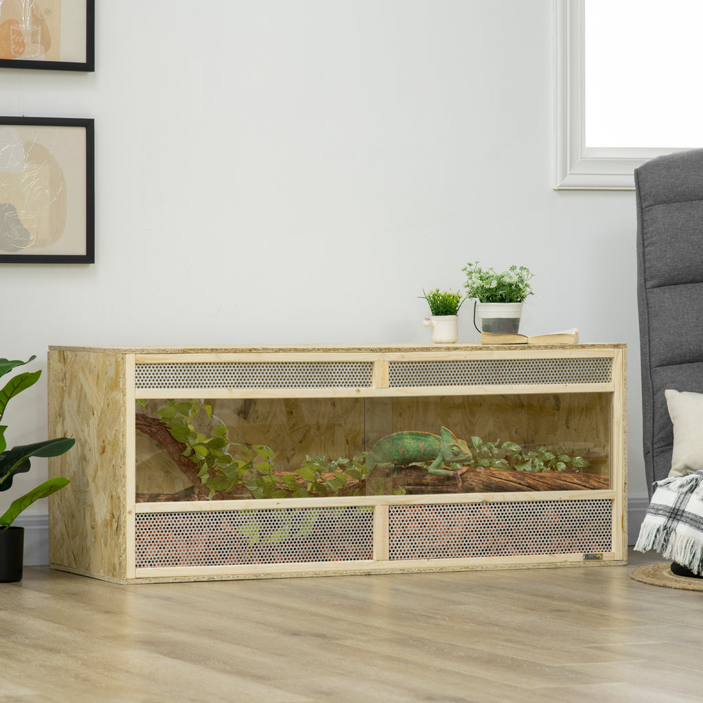 Terrarium en bois OSB pour reptiles avec porte coulissante en verre - 120 x 50 x 50 cm naturel-1
